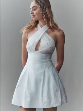 NWT - BHLDN HALTER PEARL-EMBELLISHED MINI DRESS (Medium)